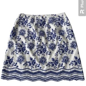 Loft Embroidered Pencil Skirt Blue Eggshell Straight Lined NWT Ladies 0P Petite
